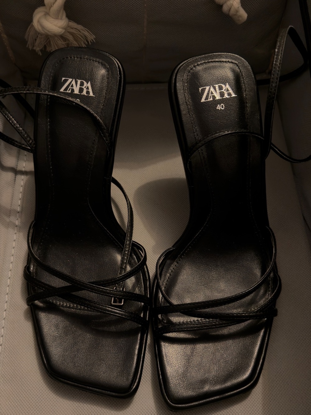 ZARA Black Strappy Square-Toe Heeled Sandals